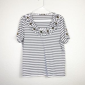 🌻 Gizel | Black White Striped Embellished Top